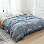 Japanese-Style Patterned Cotton Bedspread Throw