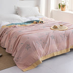 Japanese-Style Patterned Cotton Bedspread Throw