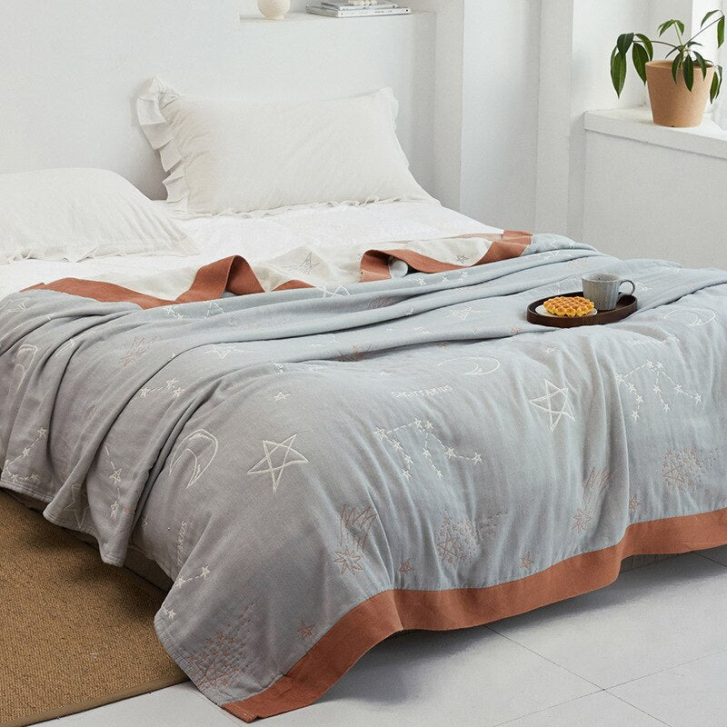 Japanese-Style Patterned Cotton Bedspread Throw
