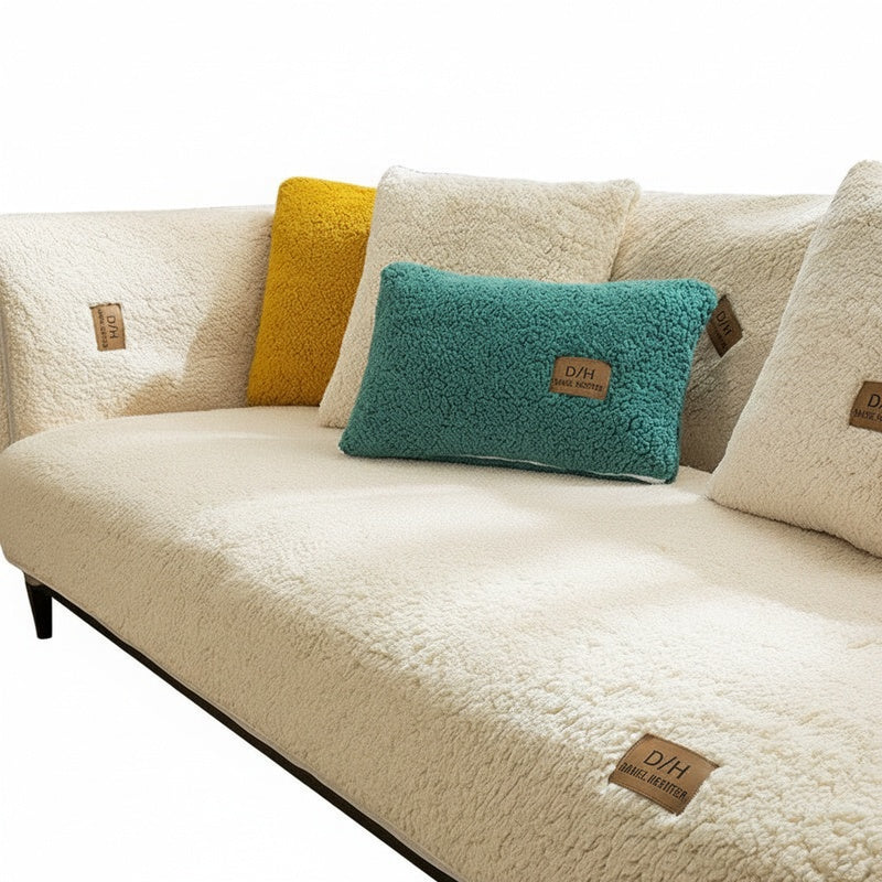 Plush Sofa Cover Set with 2 Cushion Covers and Anti-Slip Mat