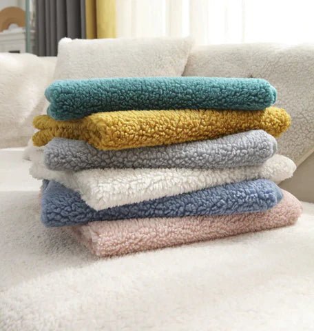 Plush Sofa Cover Set with 2 Cushion Covers and Anti-Slip Mat