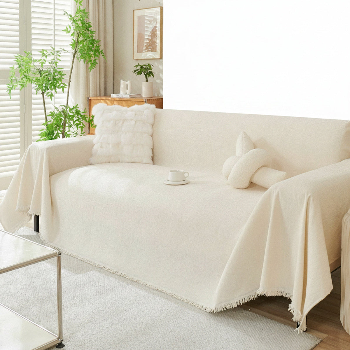 Boho Fringed Sofa Cover Throw, Machine Washable