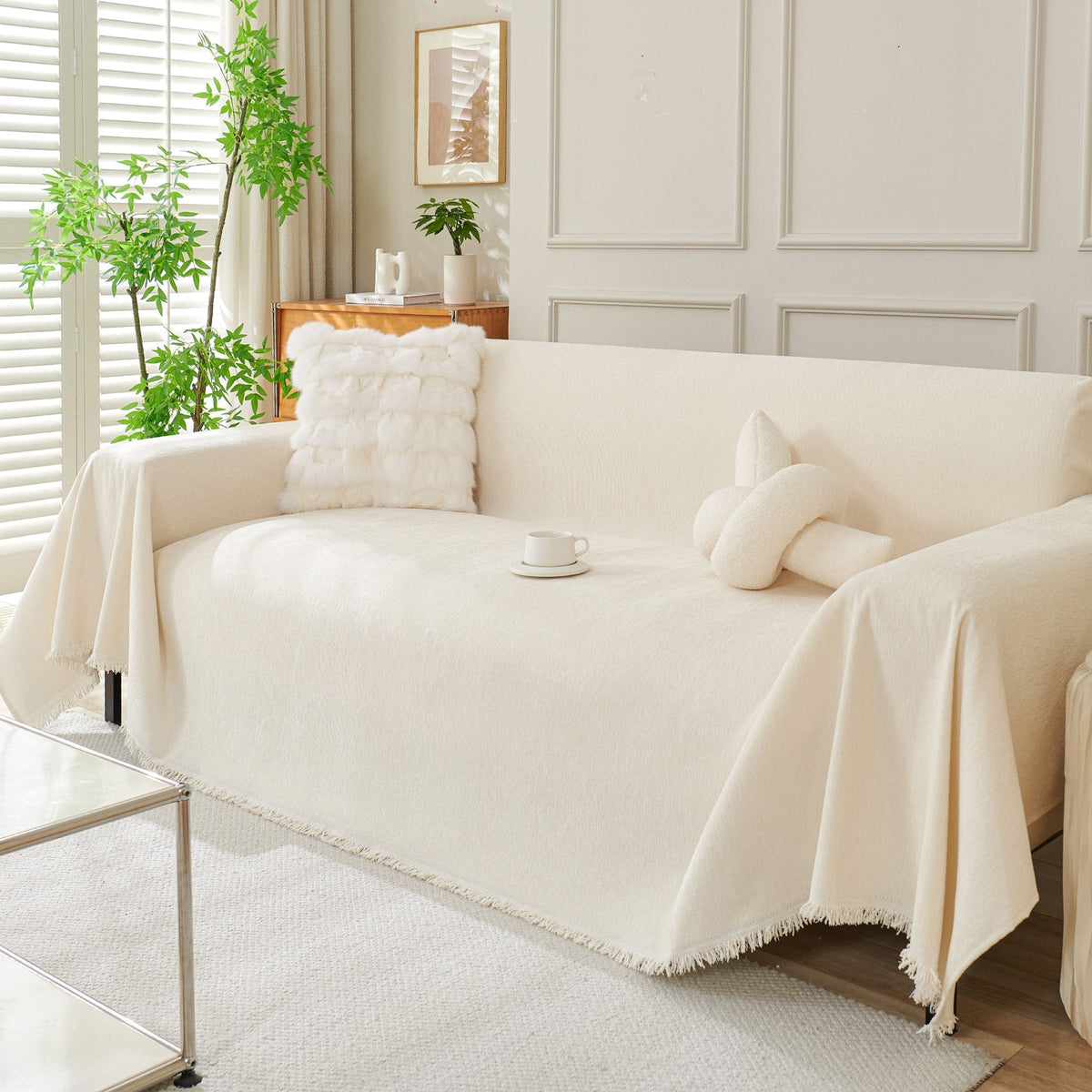 Boho Fringed Sofa Cover Throw, Machine Washable