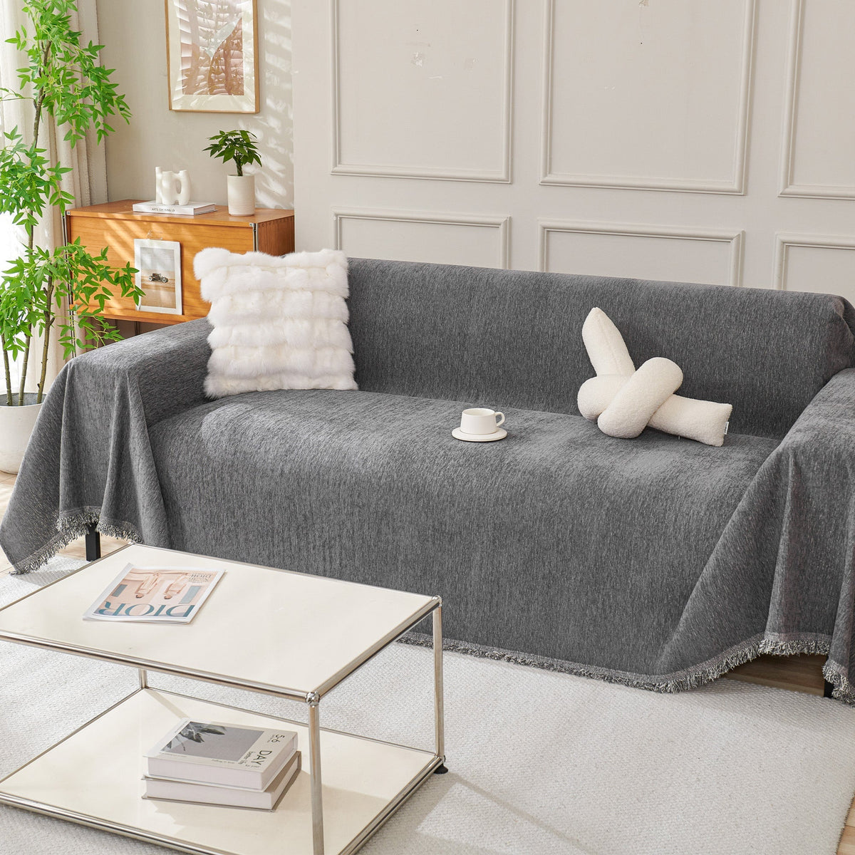 Boho Fringed Sofa Cover Throw, Machine Washable