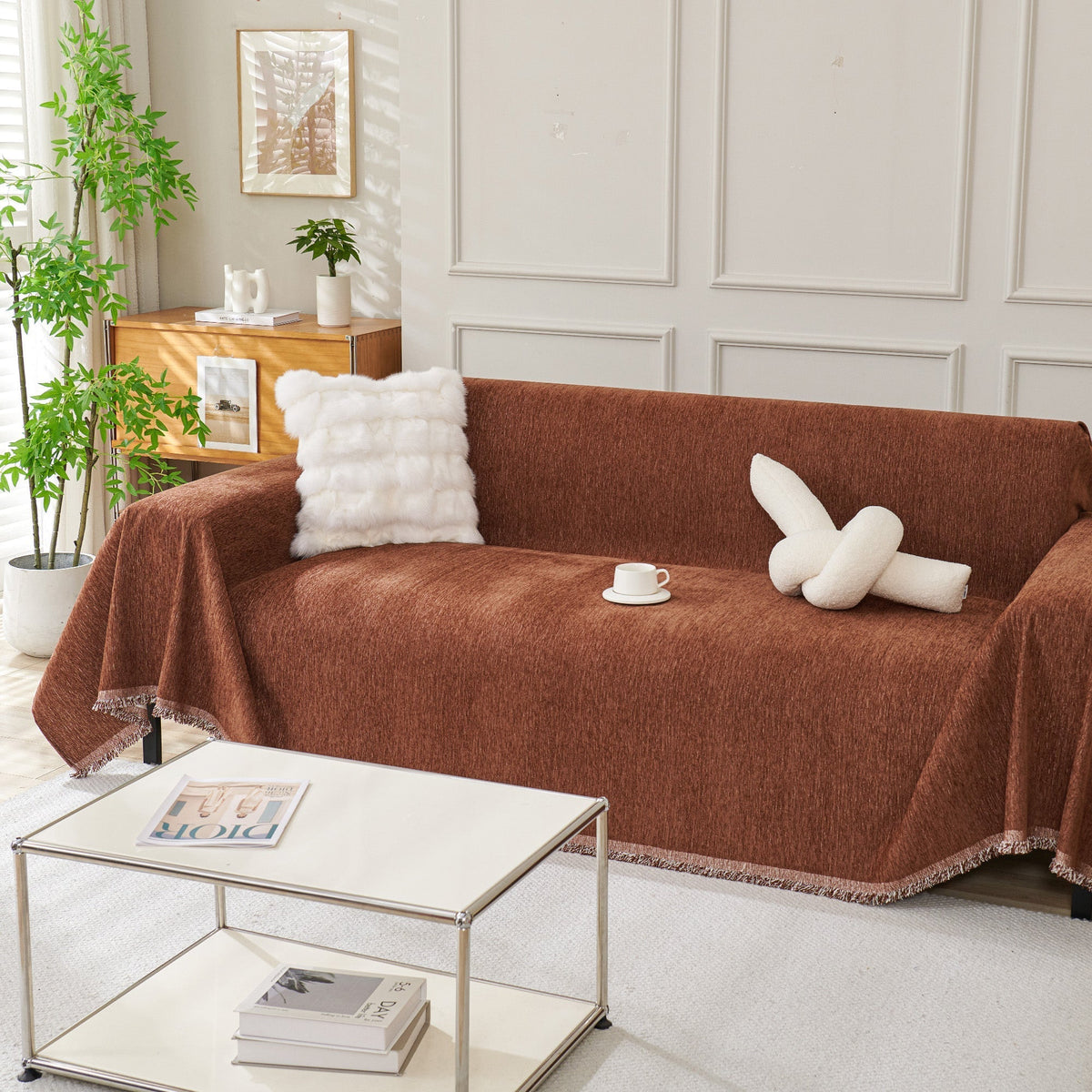 Boho Fringed Sofa Cover Throw, Machine Washable