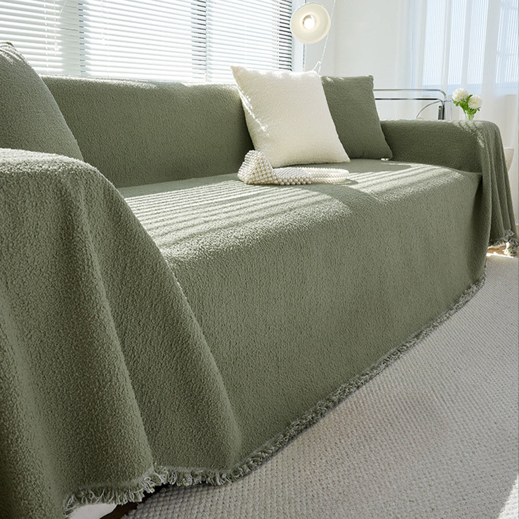 Boucle Sofa Throw Cover with Tassel Trim, 6 Sizes