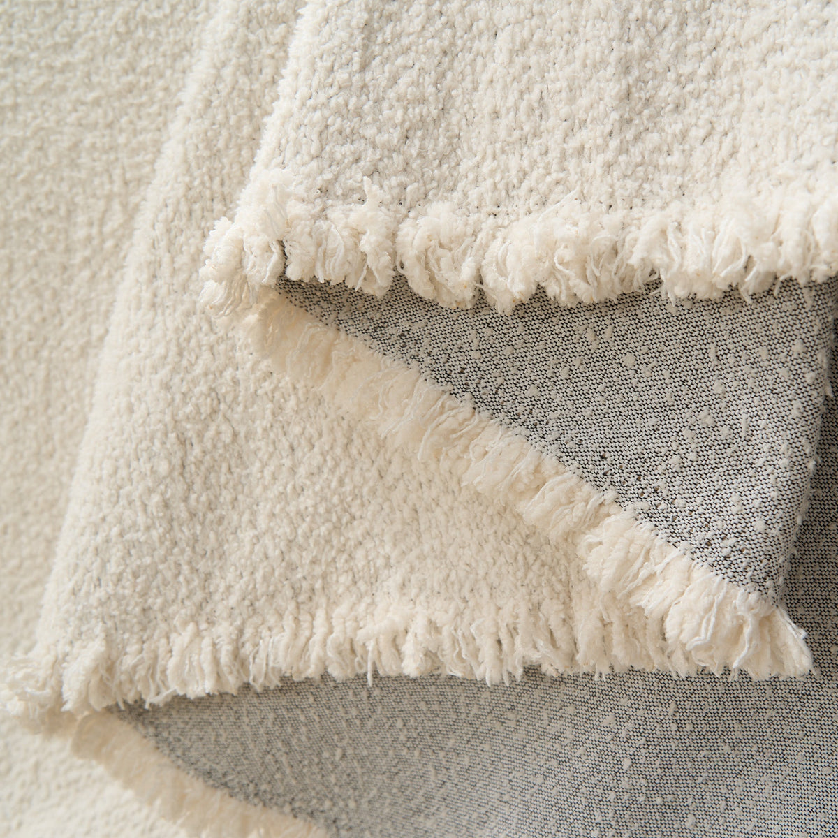 Boucle Sofa Throw Cover with Tassel Trim, 6 Sizes