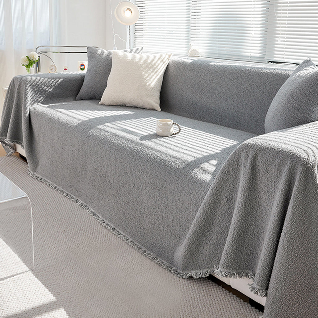 Boucle Sofa Throw Cover with Tassel Trim, 6 Sizes