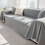 Boucle Sofa Throw Cover with Tassel Trim, 6 Sizes