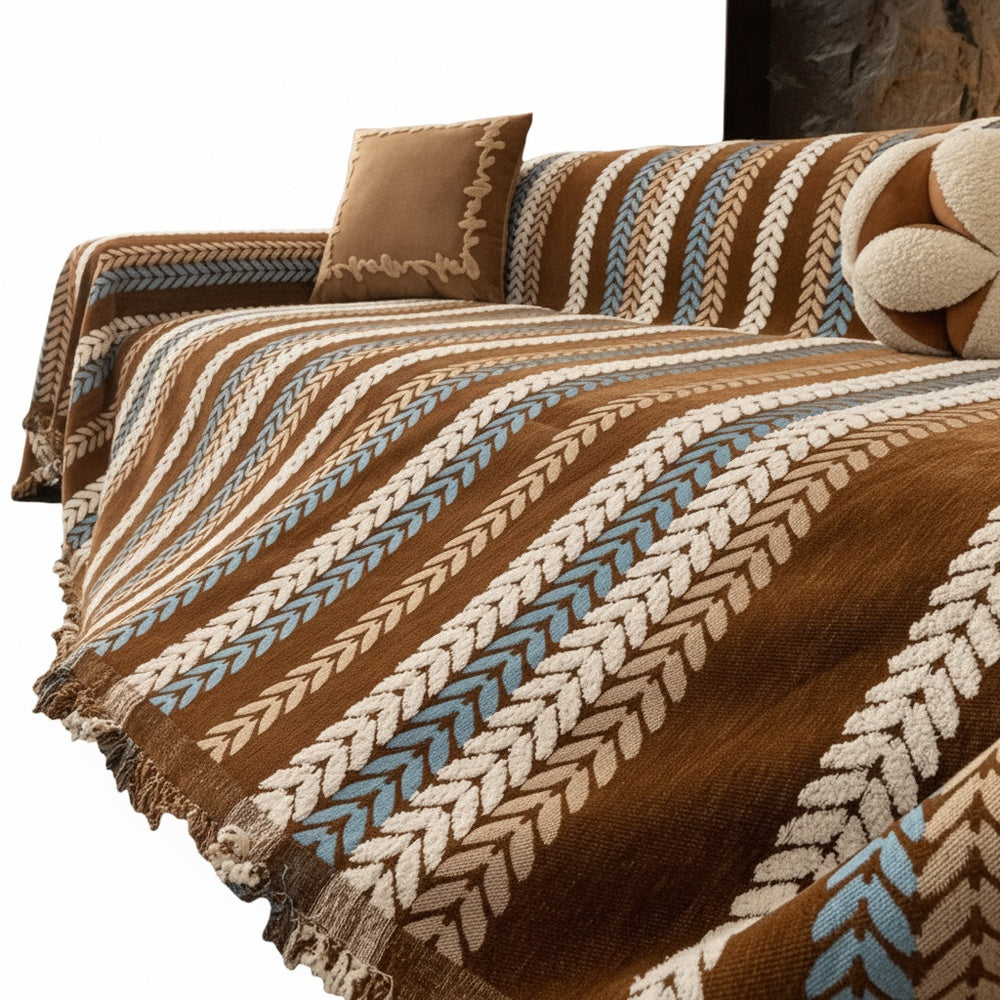 Herringbone Sofa Throw with Tassels