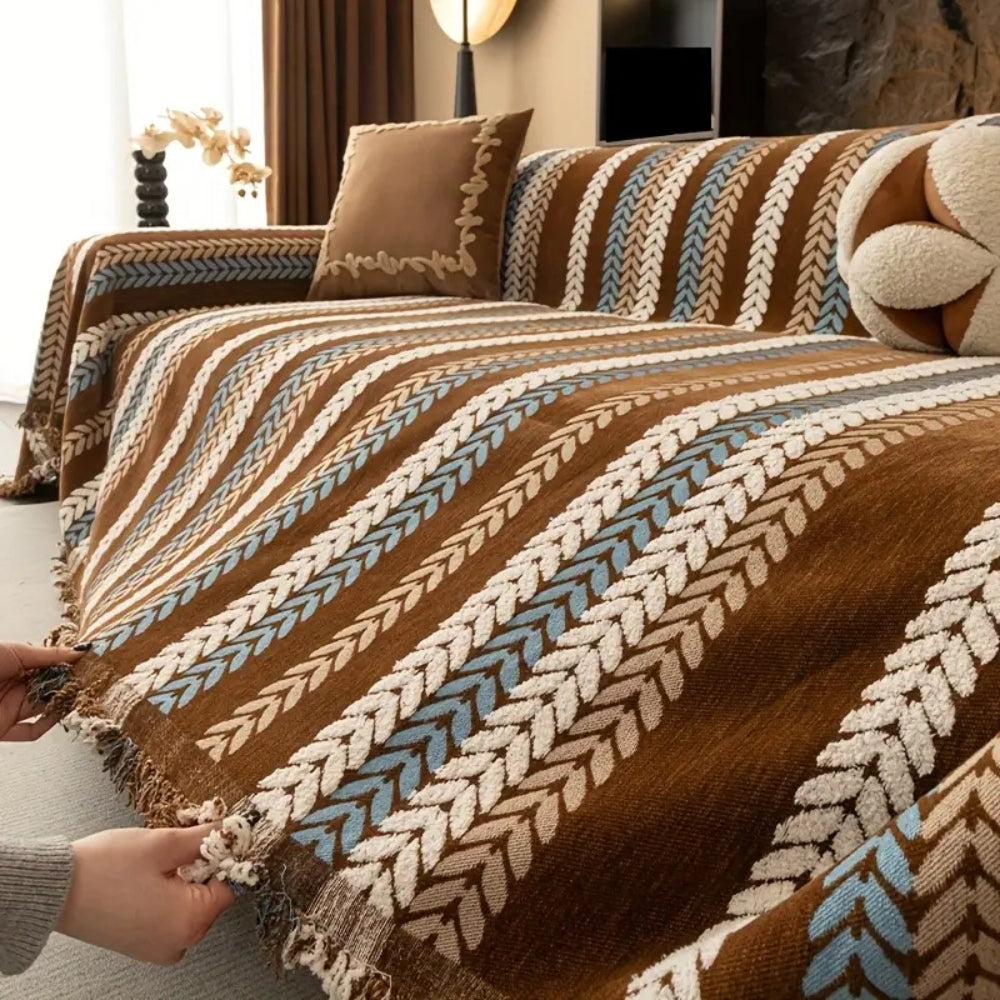 Herringbone Sofa Throw with Tassels