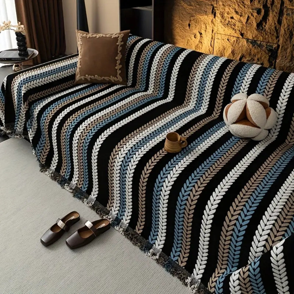 Herringbone Sofa Throw with Tassels