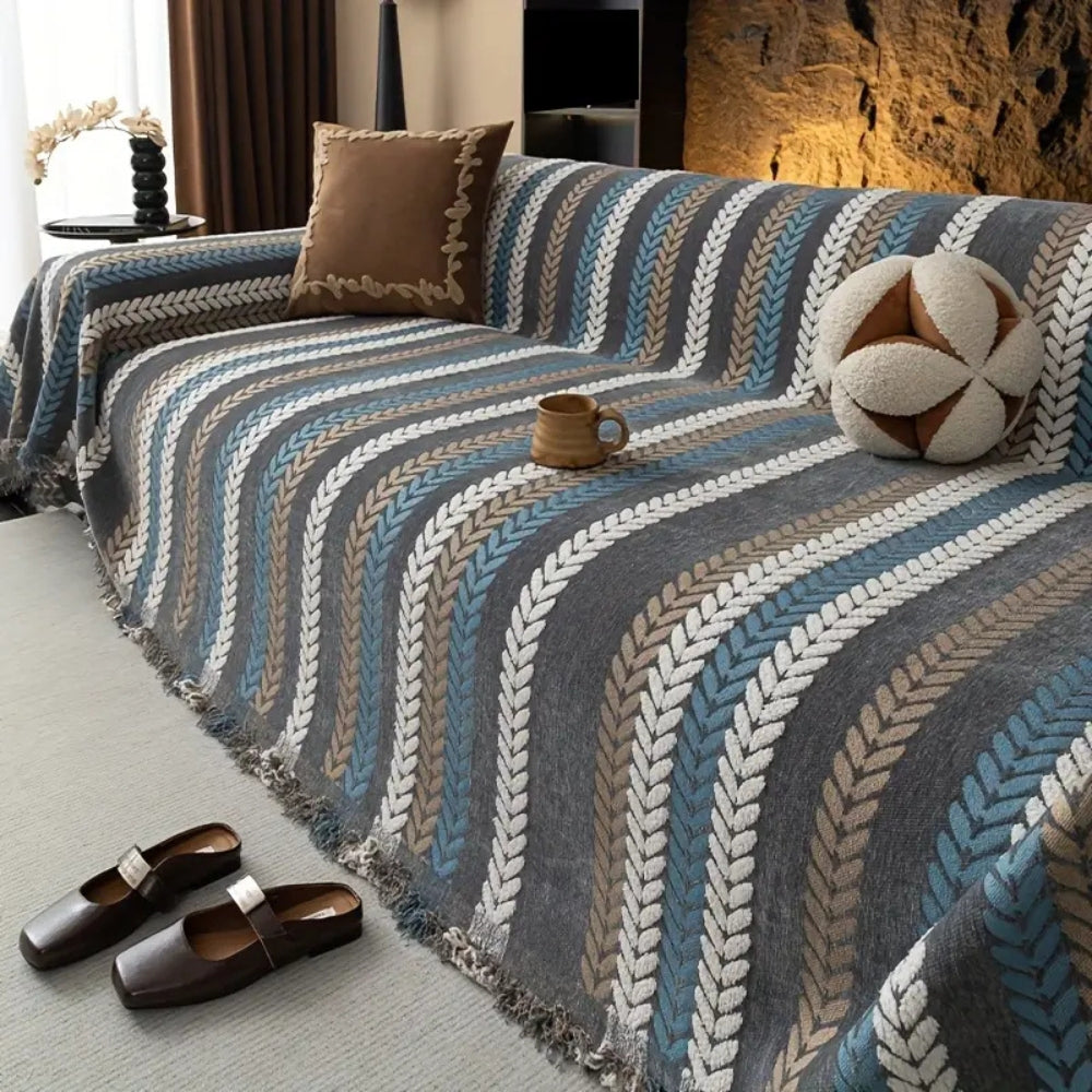Herringbone Sofa Throw with Tassels