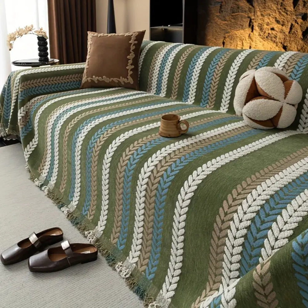Herringbone Sofa Throw with Tassels