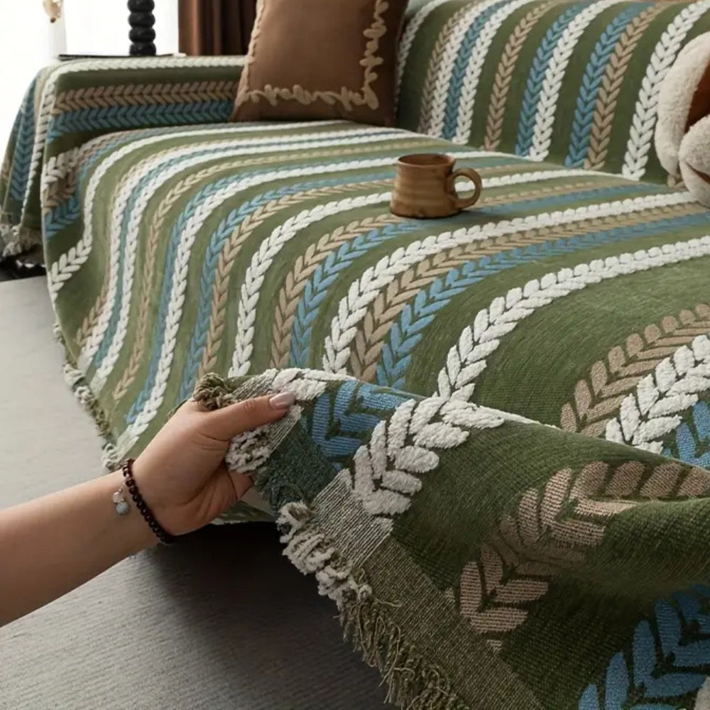 Herringbone Sofa Throw with Tassels