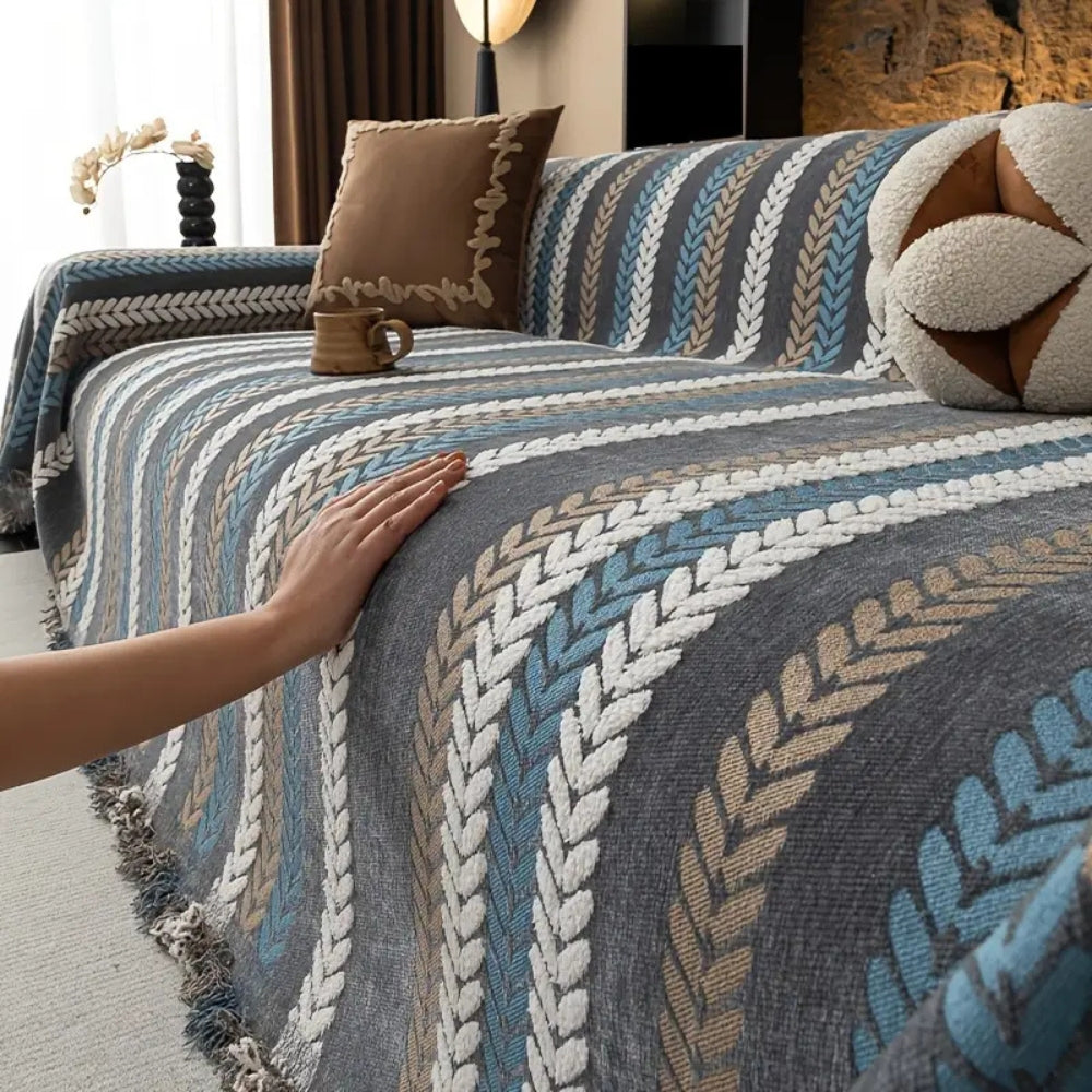 Herringbone Sofa Throw with Tassels