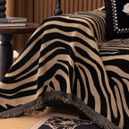 Zebra Print Chenille Sofa Throw with Tasselled Edges