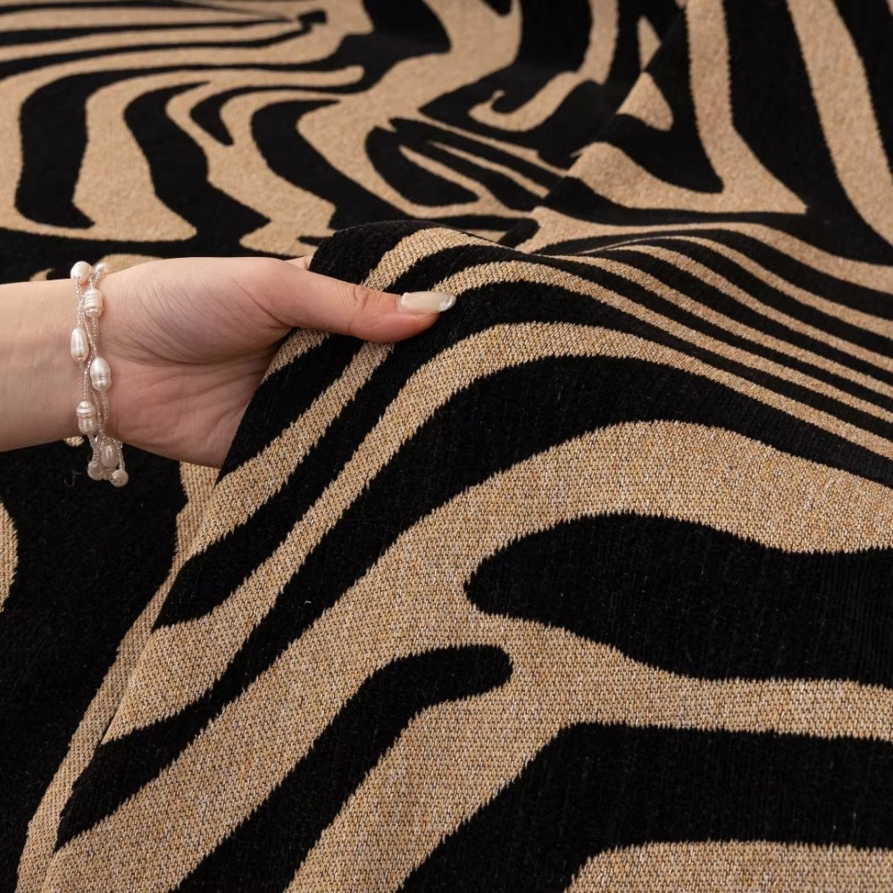 Zebra Print Chenille Sofa Throw with Tasselled Edges