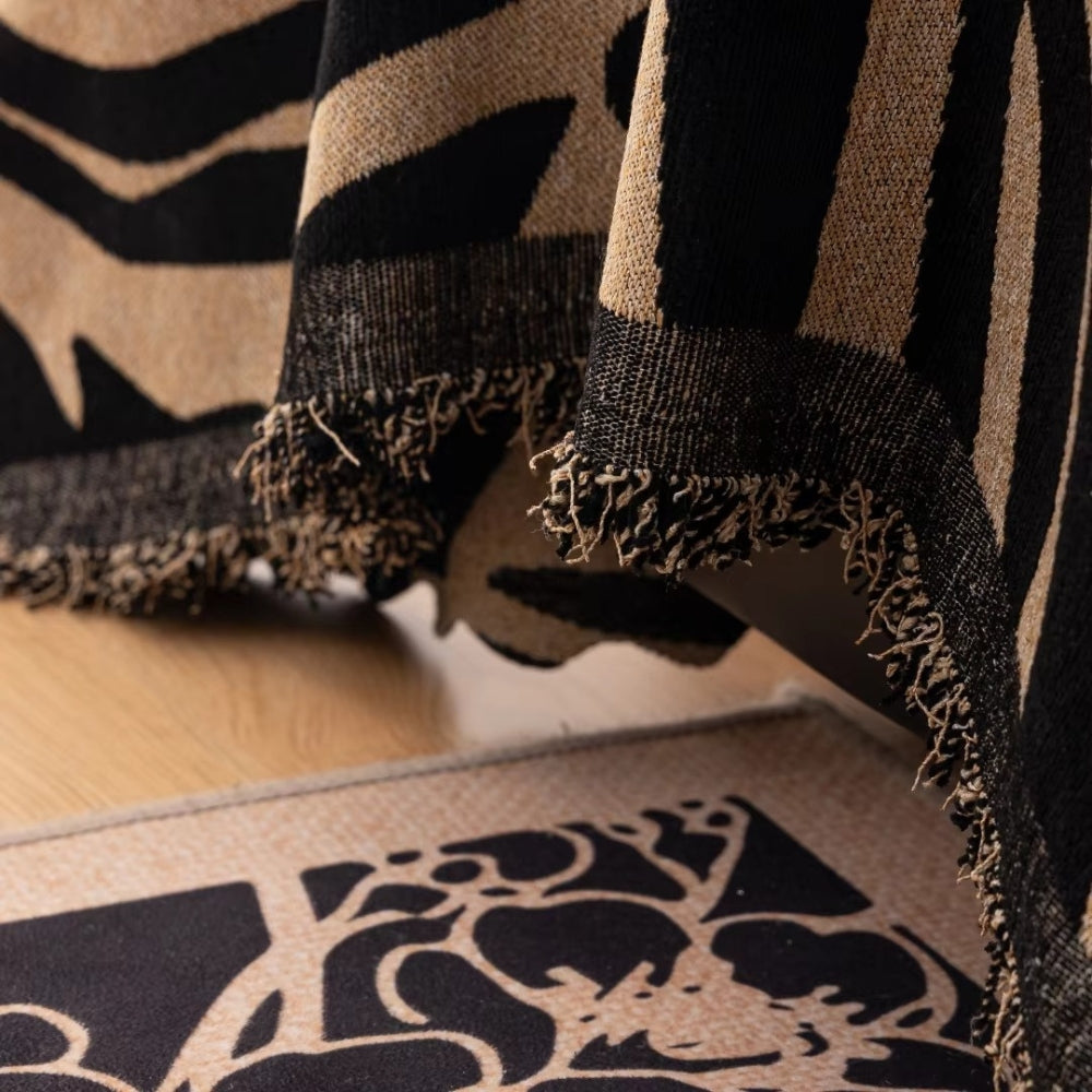 Zebra Print Chenille Sofa Throw with Tasselled Edges