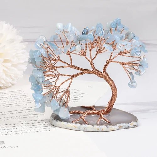 Aquamarine Gemstone Tree with Natural Stone Base, Handmade
