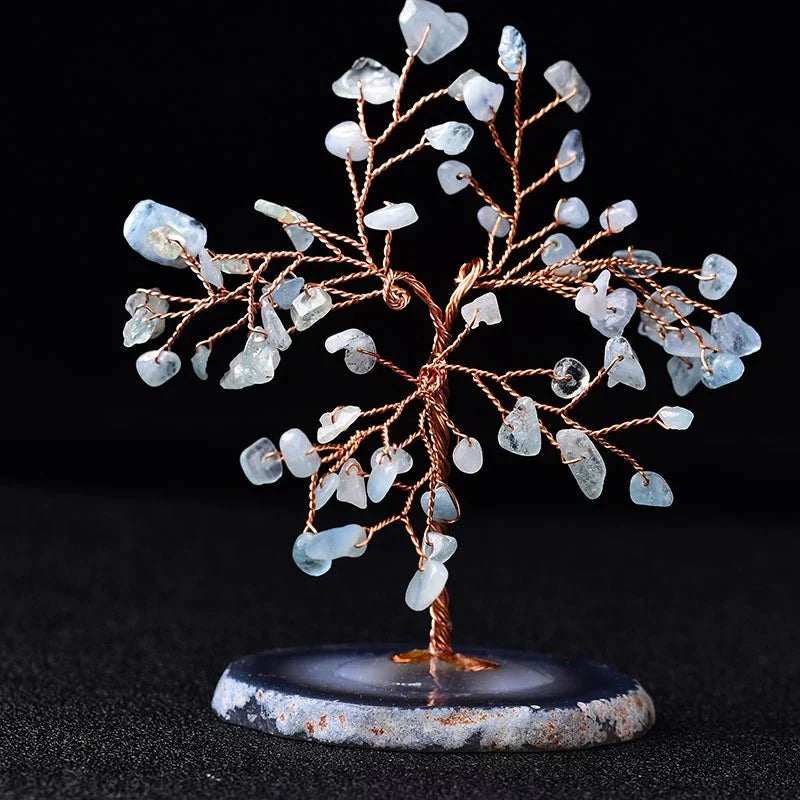 Aquamarine Gemstone Tree with Natural Stone Base, Handmade