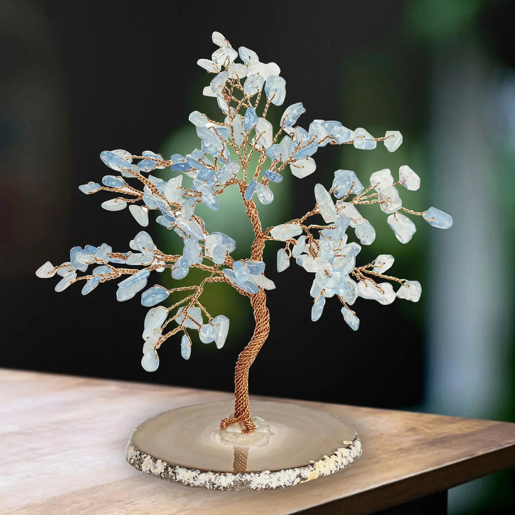 Aquamarine Gemstone Tree with Natural Stone Base, Handmade