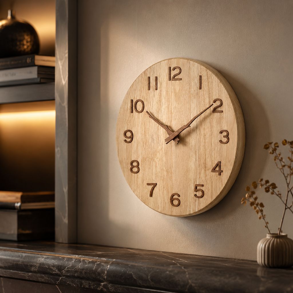 Rubberwood Wall Clock with Silent Movement, 25cm or 30cm