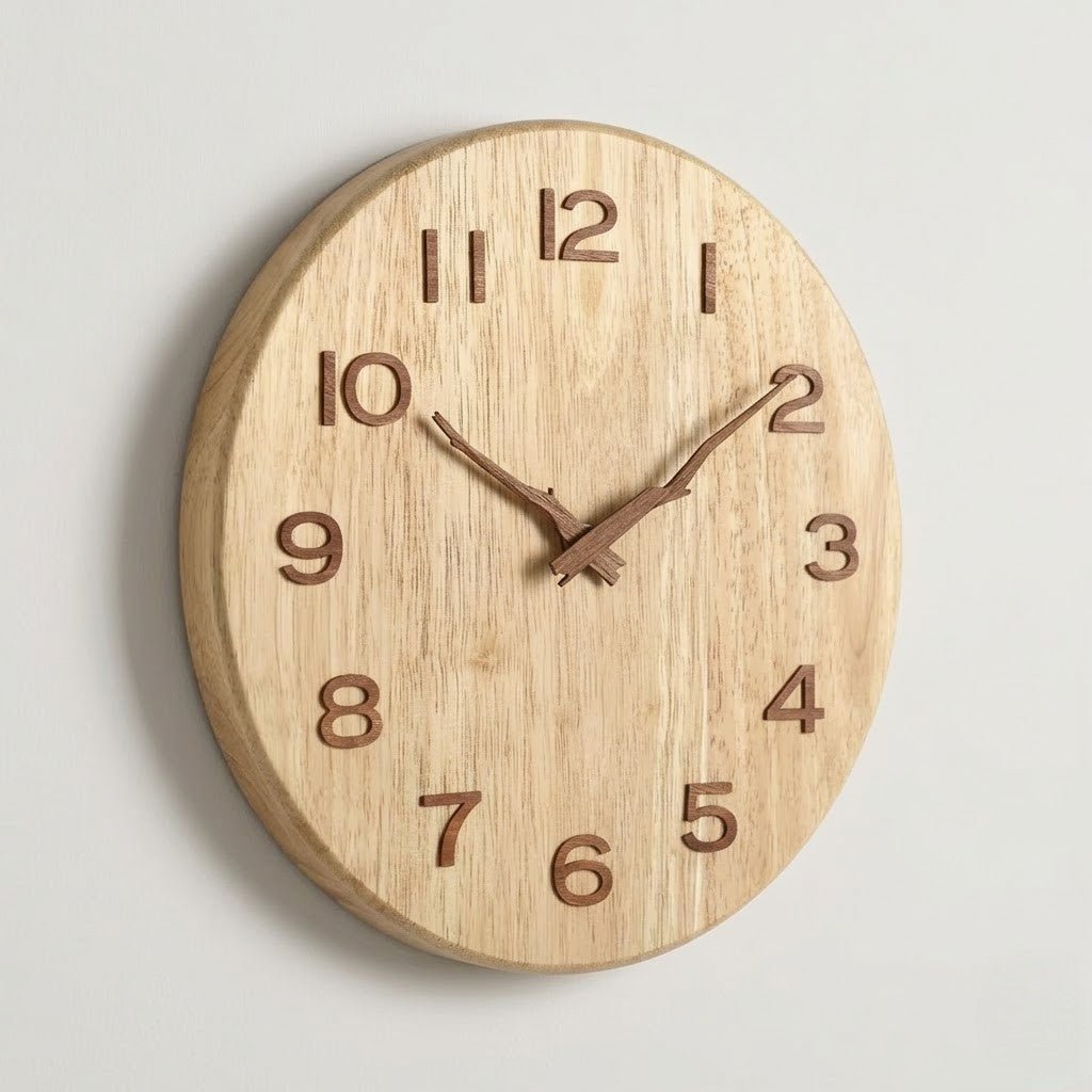 Rubberwood Wall Clock with Silent Movement, 25cm or 30cm