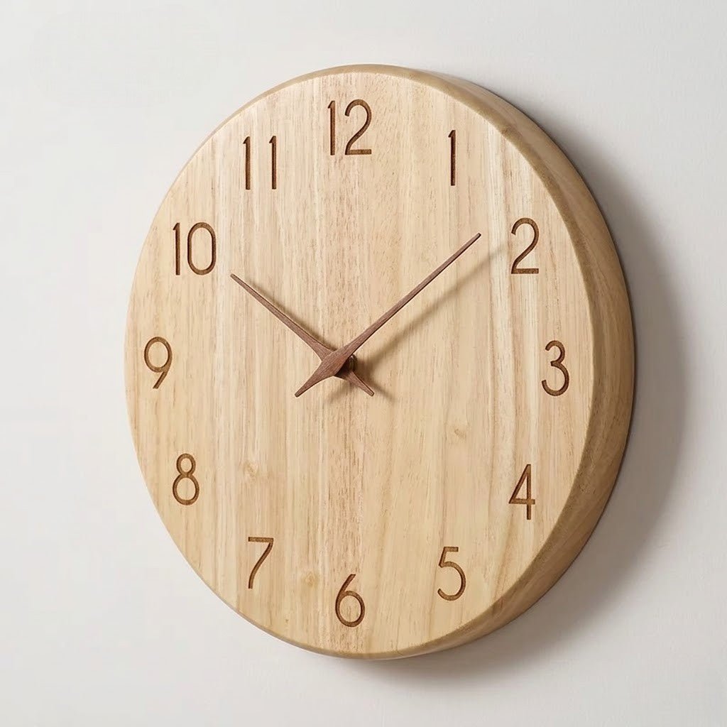 Rubberwood Wall Clock with Silent Movement, 25cm or 30cm