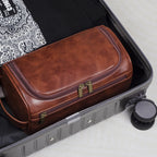 Leather Look Hanging Wash Bag with Metal Hook and Compartments