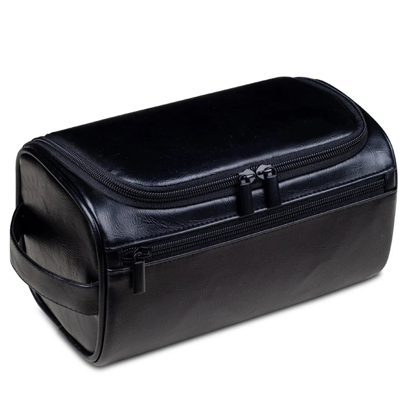 Leather Look Wash Bag 25x13x13cm, Waterproof with Hanging Hook