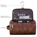 Leather Look Hanging Wash Bag with Metal Hook and Compartments