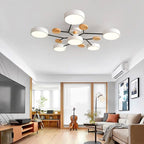 Geometric LED Ceiling Light with Wood Accents, Multi-Head