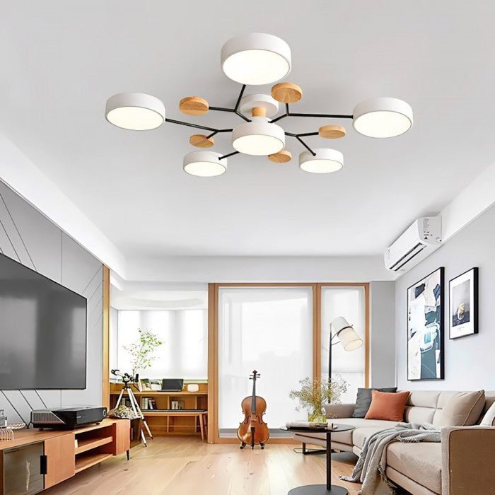 Geometric LED Ceiling Light with Wood Accents, Multi-Head