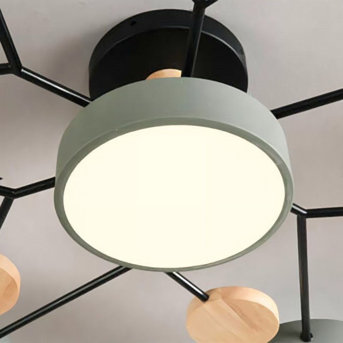 Geometric LED Ceiling Light with Wood Accents, Multi-Head