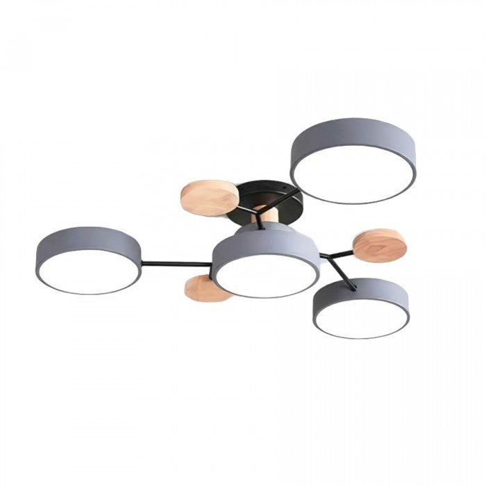Geometric LED Ceiling Light with Wood Accents, Multi-Head