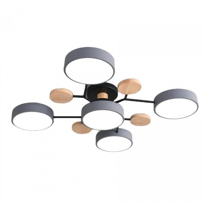 Geometric LED Ceiling Light with Wood Accents, Multi-Head