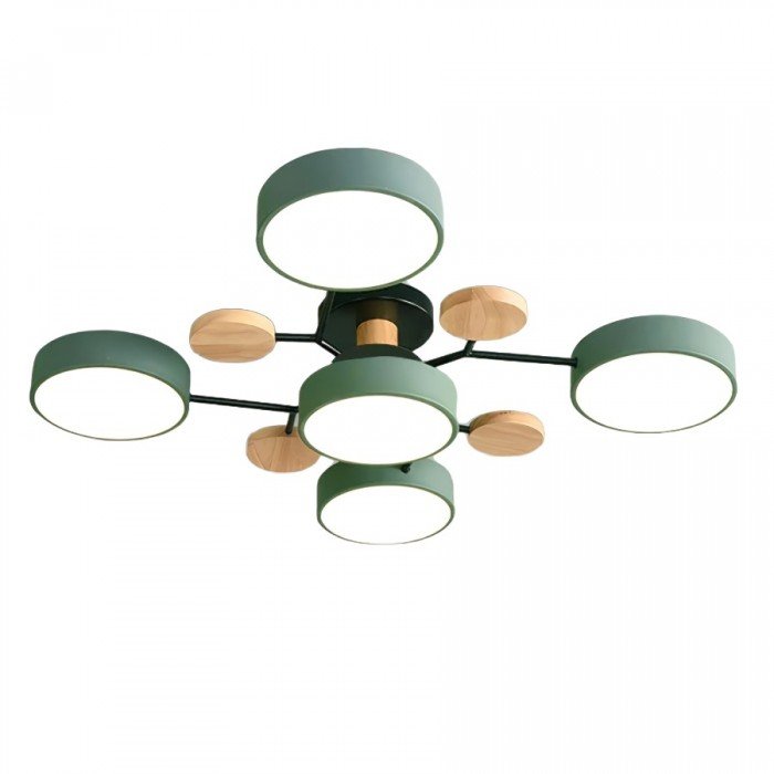 Geometric LED Ceiling Light with Wood Accents, Multi-Head