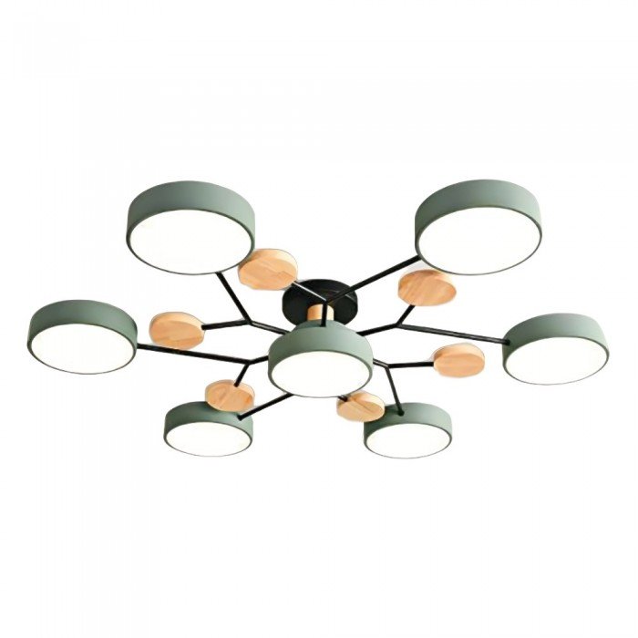 Geometric LED Ceiling Light with Wood Accents, Multi-Head