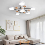 Geometric LED Ceiling Light with Wood Accents, Multi-Head