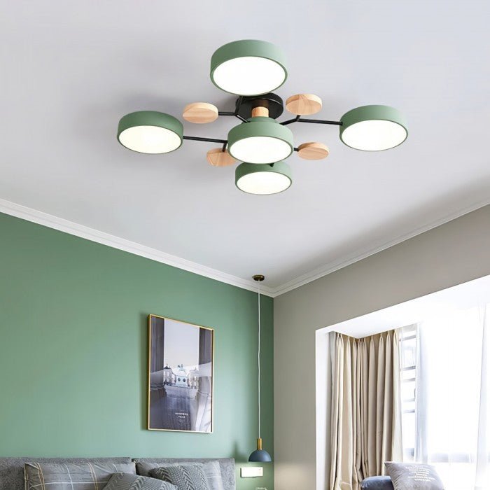 Geometric LED Ceiling Light with Wood Accents, Multi-Head