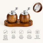 Wooden Salt and Pepper Mill Set with Stand and S/P Marks