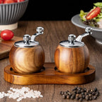 Wooden Salt and Pepper Mill Set with Stand and S/P Marks