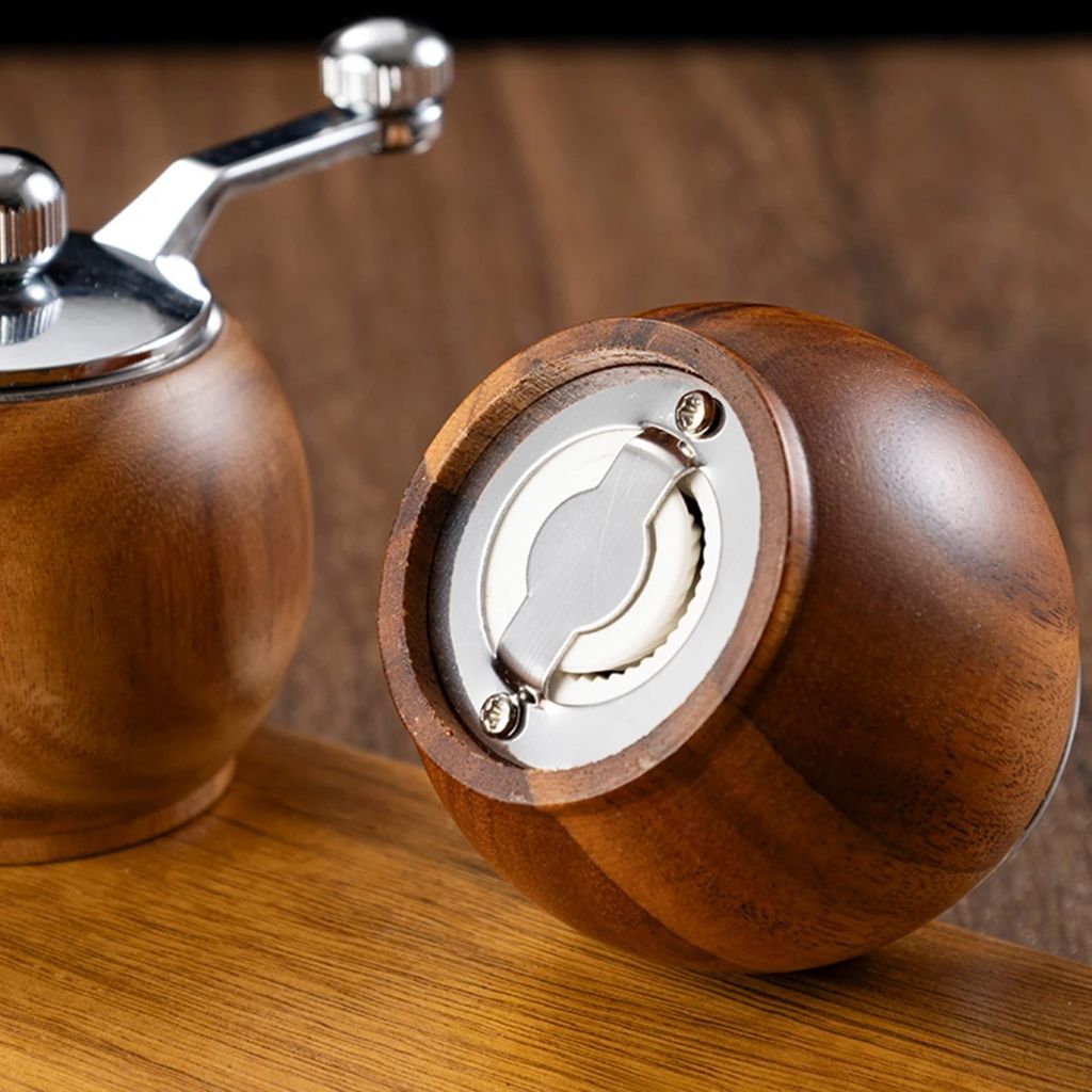 Wooden Salt and Pepper Mill Set with Stand and S/P Marks