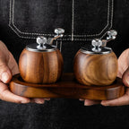 Wooden Salt and Pepper Mill Set with Stand and S/P Marks