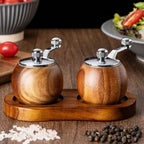 Wooden Salt and Pepper Mill Set with Stand and S/P Marks