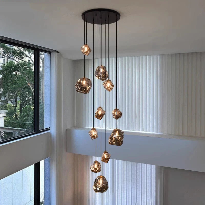 Sculptural Staircase LED Chandelier, 7 or 11 Lights, Dimmable
