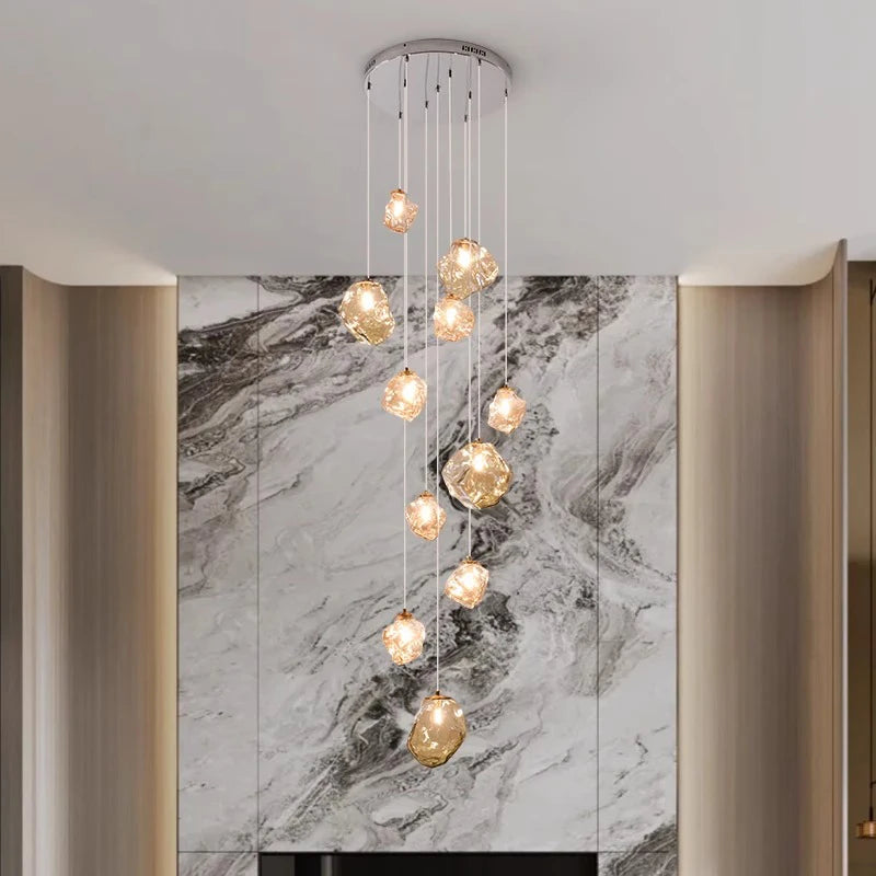 Sculptural Staircase LED Chandelier, 7 or 11 Lights, Dimmable