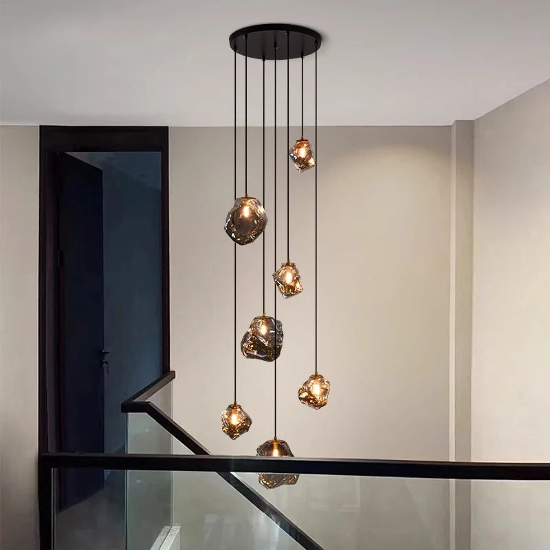 Sculptural Staircase LED Chandelier, 7 or 11 Lights, Dimmable