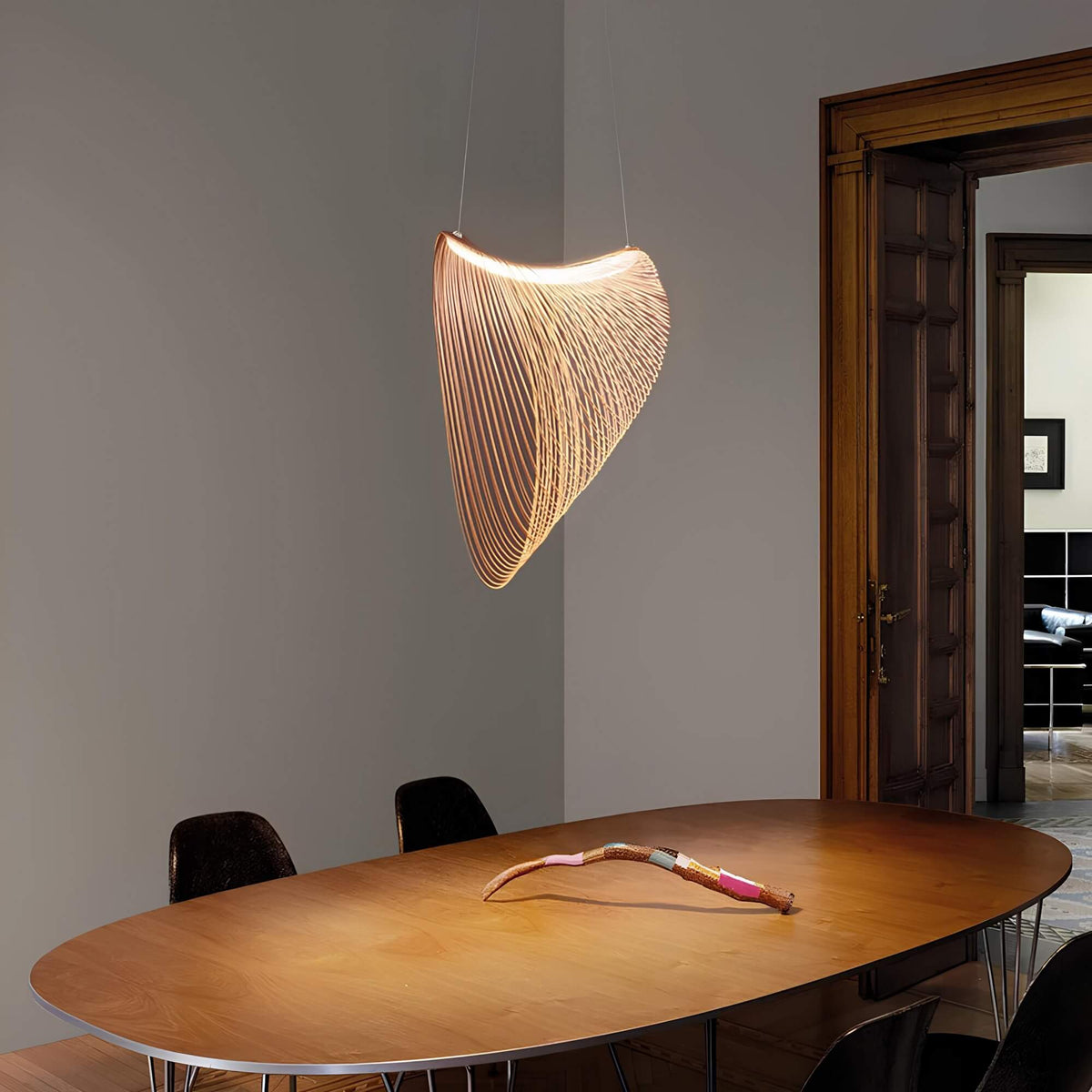 Metal Pendant Light with Oak Accent, E27, Scandi Design